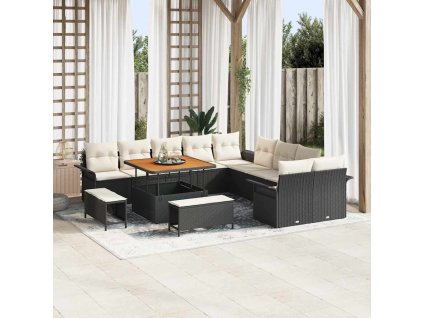 Sada zahradních pohovek s polštářem 13 pcs Černá a krémová 3364135