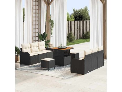 Sada zahradních pohovek s polštářem 9 pcs Černá a krémová 3364165