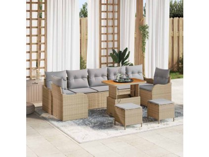 Sada zahradních pohovek s polštářem 10 pcs Béžová a Světle šedá 3364202