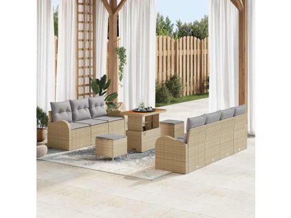 Sada zahradních pohovek s polštářem 10 pcs Béžová a Světle šedá 3364312