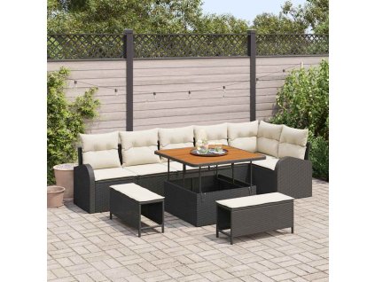 Sada zahradních pohovek s polštářem 9 pcs Černá a krémová 3364355