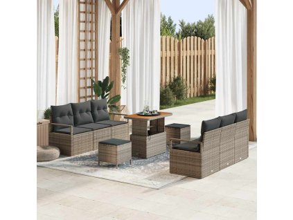 Sada zahradních pohovek s úložištěm 9 pcs Šedá Poly ratan 3364433