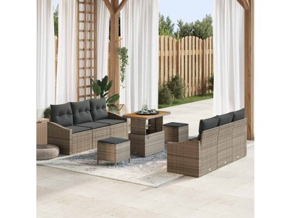 Sada zahradních pohovek s polštářem s úložištěm 9 pcs Šedá 3364563