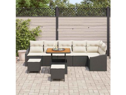 Sada zahradních pohovek s polštářem 9 pcs Černá Poly ratan 3364620