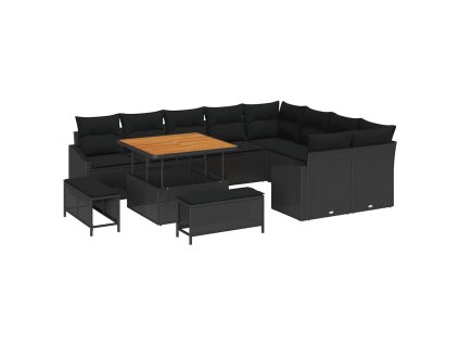 Sada zahradních pohovek s polštářem s úložištěm 12 pcs Černá 3364634