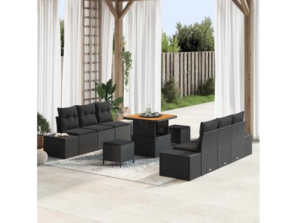 Sada zahradních pohovek s polštářem s úložištěm 9 pcs Černá 3364684