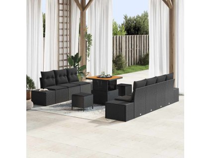 Sada zahradních pohovek s polštářem s úložištěm 10 pcs Černá 3364694