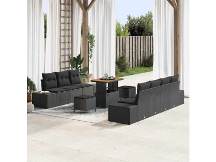 Sada zahradních pohovek s polštářem 10 pcs Černá Poly ratan 3364699