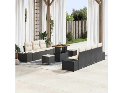 Sada zahradních pohovek s polštářem 10 pcs Černá a krémová 3364700