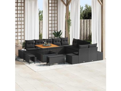 Sada zahradních pohovek s polštářem s úložištěm 13 pcs Černá 3364784