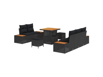 Sada zahradních pohovek s polštářem s úložištěm 8 pcs Černá 3364804