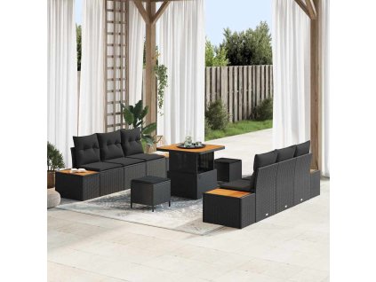 Sada zahradních pohovek s polštářem s úložištěm 9 pcs Černá 3364814