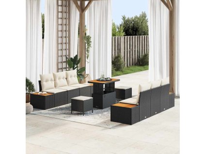 Sada zahradních pohovek s polštářem 9 pcs Černá a krémová 3364820