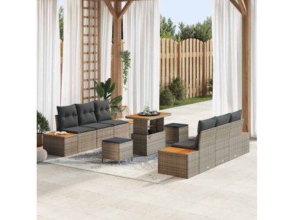 Sada zahradních pohovek s polštářem 9 pcs Šedá Poly ratan 3364823