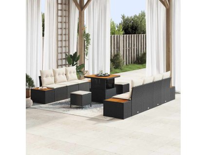 Sada zahradních pohovek s polštářem 10 pcs Černá a krémová 3364825