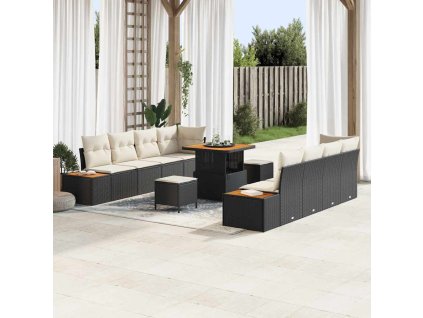 Sada zahradních pohovek s polštářem 11 pcs Černá a krémová 3364835