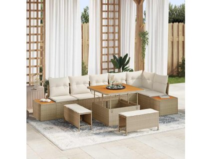 Sada zahradních pohovek s polštářem Béžová Poly ratan 3364876