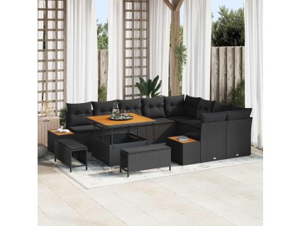 Sada zahradních pohovek s polštářem Černá Poly ratan 3364894