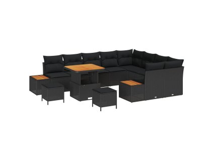 Sada zahradních pohovek s polštářem Černá Poly ratan 3364899