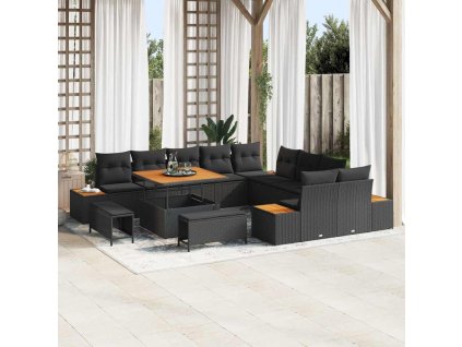 Sada zahradních pohovek s polštářem Černá Poly ratan 3364914