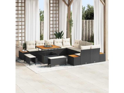 Sada zahradních pohovek s polštářem 13 pcs Černá Poly ratan 3364915