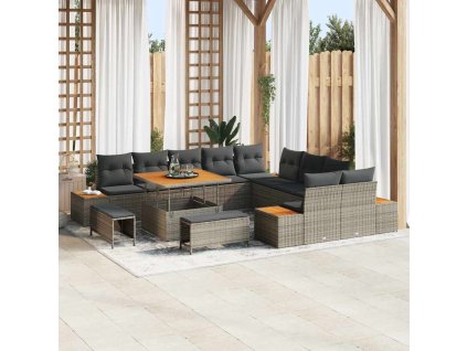 Sada zahradních pohovek s polštářem s úložištěm Šedá Poly ratan 3364918