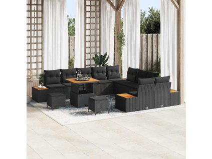 Sada zahradních pohovek s polštářem Černá Poly ratan 3364919