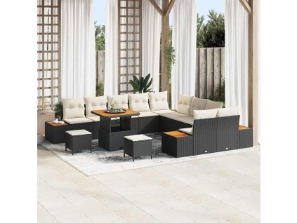 Sada zahradních pohovek s polštářem Černá Poly ratan 3364920