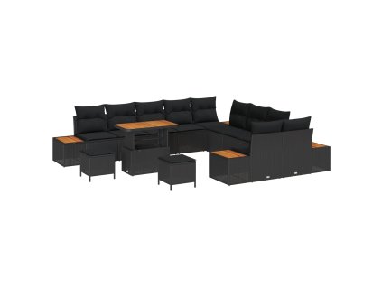 Sada zahradních pohovek s polštářem Černá Poly ratan 3364924