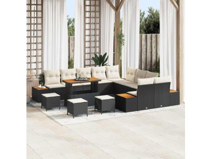 Sada zahradních pohovek s polštářem Černá Poly ratan 3364930