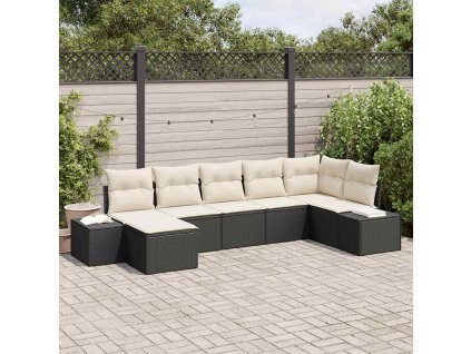 Sada zahradních pohovek s polštářem 7 pcs Černá polyratan 3355816