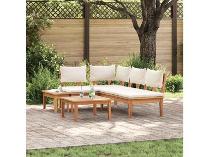 Sada zahradních laviček s polštářem 4 pcs Hnědá a krémová 3356864