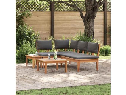 Sada zahradních laviček s polštářem 4 pcs Hnědá a šedá 3356865