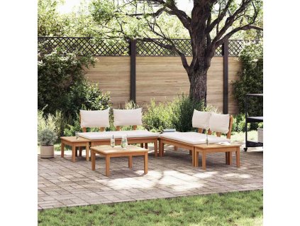 Sada zahradních laviček s polštářem 3 pcs Hnědá a krémová 3356868