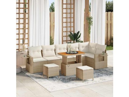 Sada zahradních pohovek s úložištěm 9 pcs Béžová Poly ratan 3363716