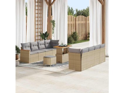 Sada zahradních pohovek s polštářem 11 pcs Béžová Poly ratan 3364972