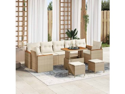 Sada zahradních pohovek s polštářem 10 pcs Béžová Poly ratan 3364981