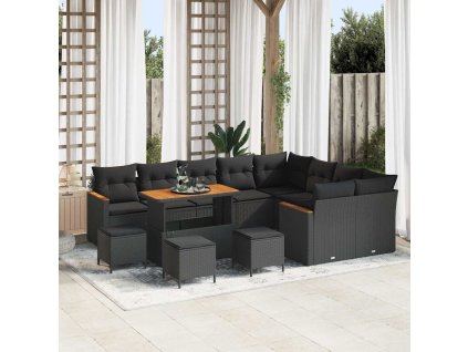 Sada zahradních pohovek s polštářem 13 pcs Černá Poly Ratan 3365039