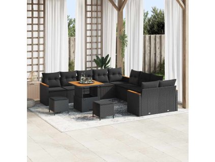 Sada zahradních pohovek s polštářem 13 pcs Černá Poly ratan 3365049