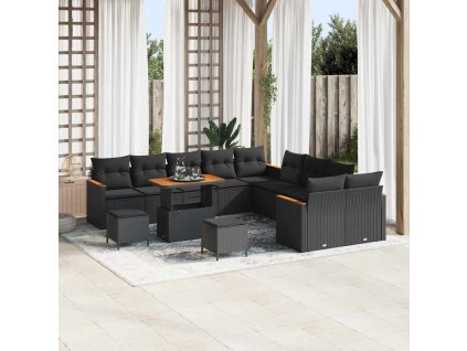 Sada zahradních pohovek s polštářem 13 pcs Černá Poly ratan 3365054