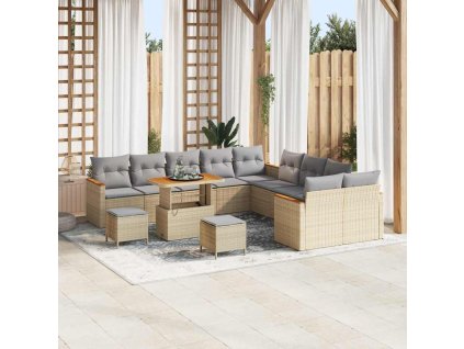 Sada zahradních pohovek s polštářem 13 pcs Béžová Poly ratan 3365057