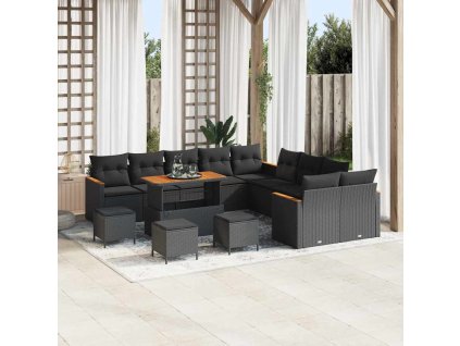 Sada zahradních pohovek s polštářem 14 pcs Černá Poly ratan 3365059