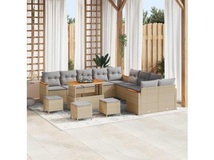 Sada zahradních pohovek s polštářem Béžová Poly ratan 3365062