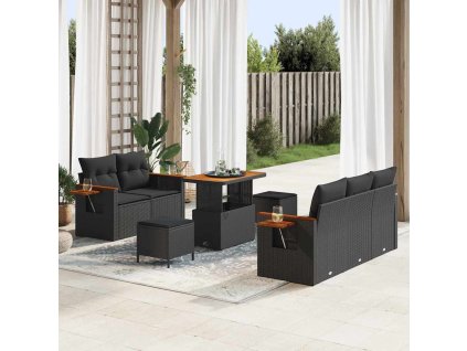 Sada zahradních pohovek s polštářem Černá Poly ratan 3365069