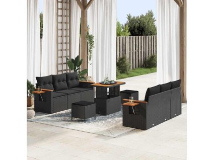 Sada zahradních pohovek s polštářem Černá Poly ratan 3365079