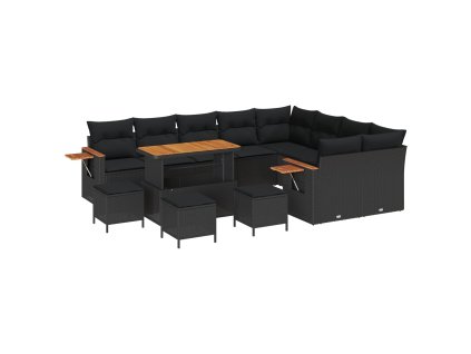 Sada zahradních pohovek s polštářem Černá Poly ratan 3365169