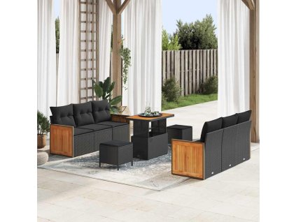 Sada zahradních pohovek 9 pcs Černá polyratan 3365209