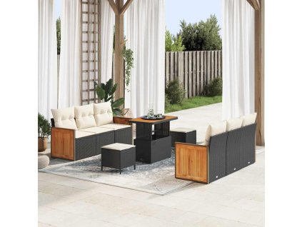 Sada zahradních pohovek 9 pcs Černá a krémová polyratan 3365210