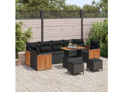 Sada zahradních pohovek 10 pcs Černá polyratan 3365239