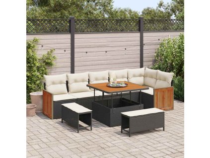 Sada zahradních pohovek 9 pcs Černá a krémová polyratan 3365265